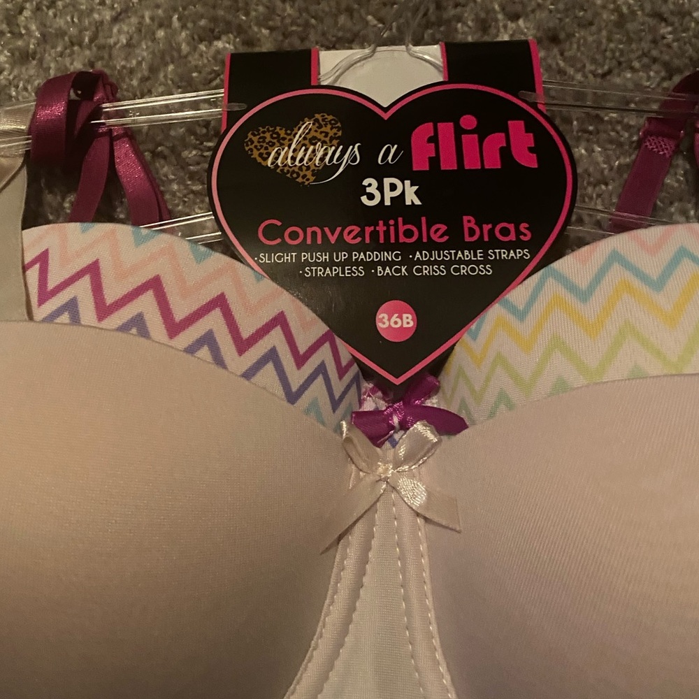 TWO NWT Always a flirt 36B convertible bras, one light pink and one striped